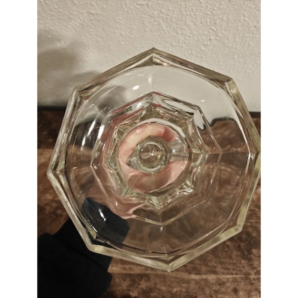 Antique Oil Lamp Clear Thick Glass Beaded Stem Large Octagon Bowl and Base